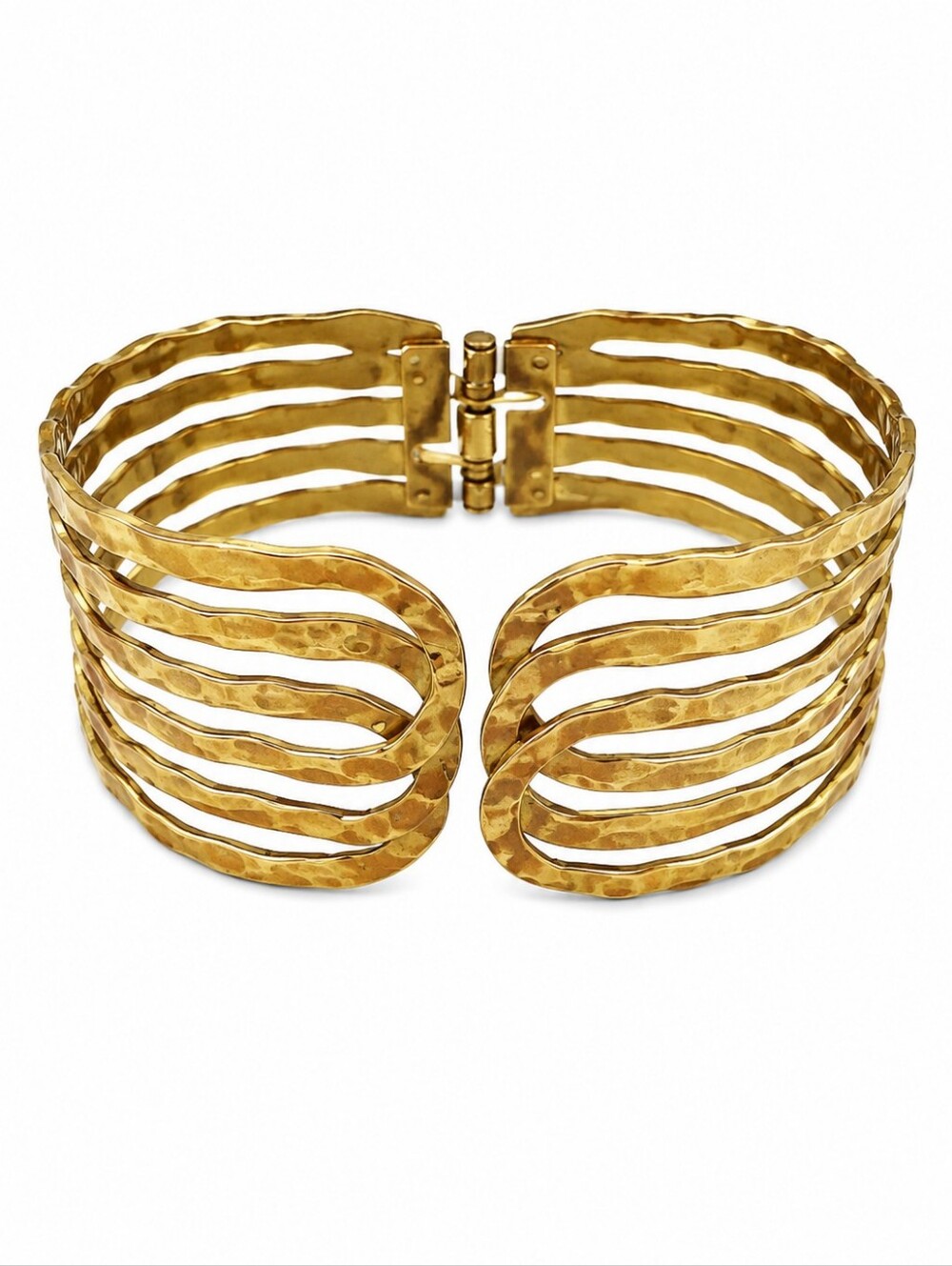VTG Hammered Brass Cutout Chunky Wide Castlecore Clamper Cuff Arm Bracelet